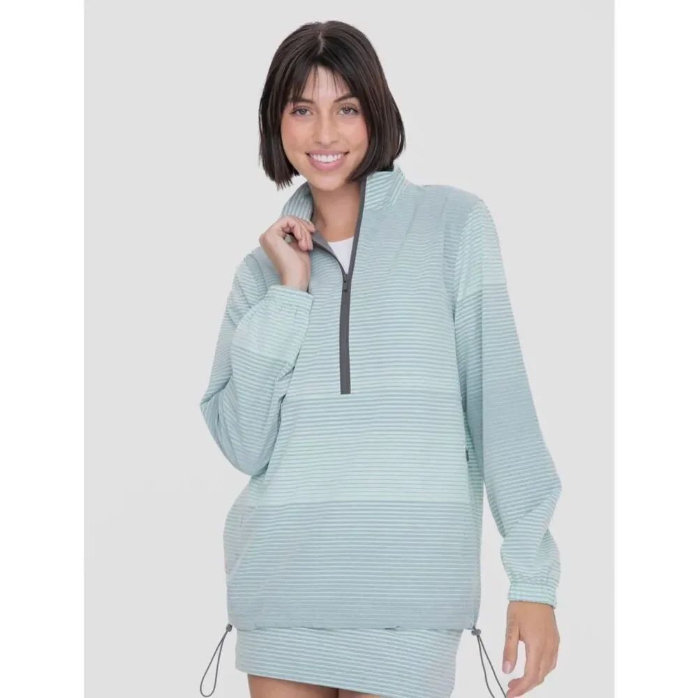 NWT Womens Mono B Boutique Ombré Stripe 1/4 Zip Active Pullover Jacket - Sz M